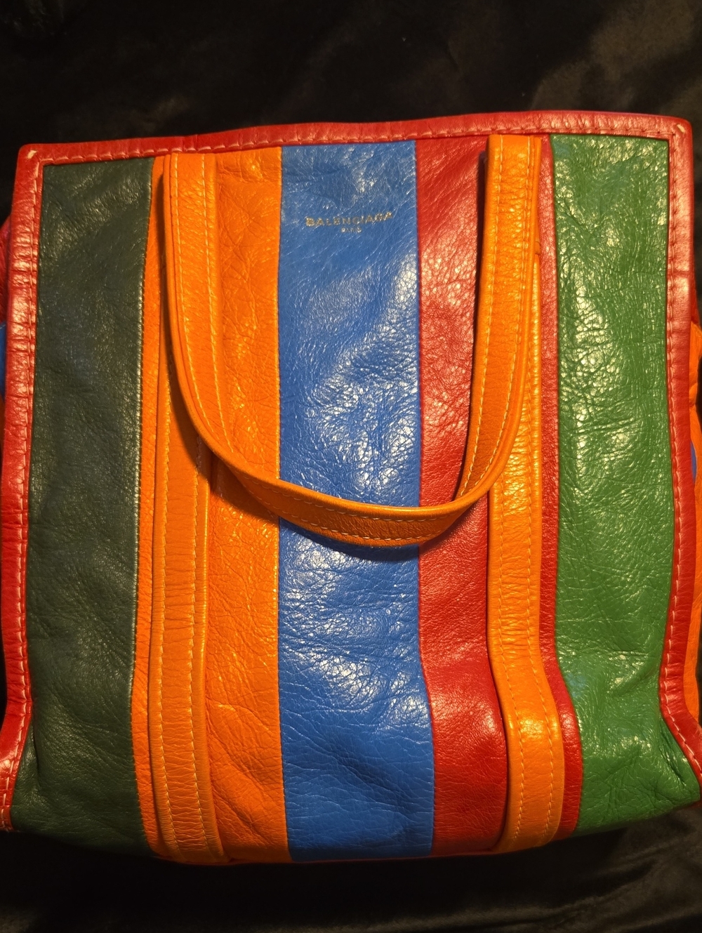 Balenciaga Bazar Shopper Tote crafted from striped multicolor crinkled lambskin